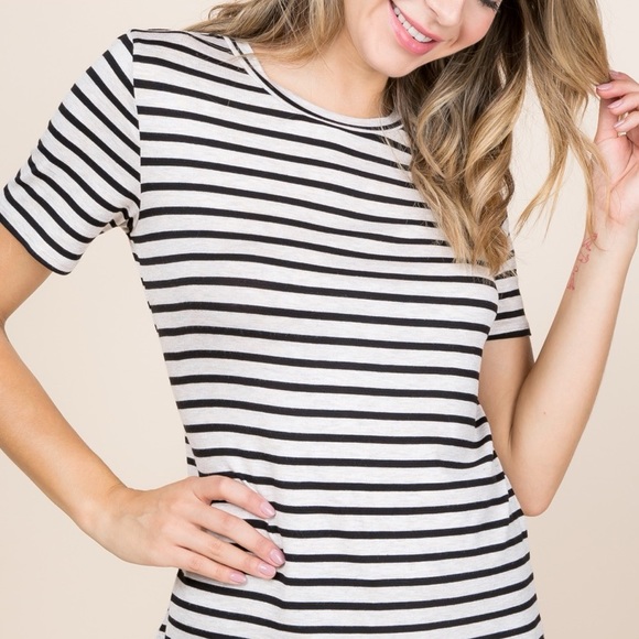 A.gain Oatmeal Black Stripe Tunic Tee XL 2X 3X - Picture 3 of 4